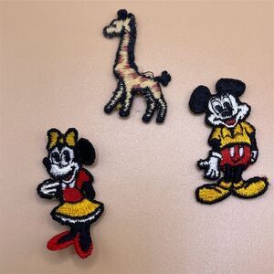 Vintage Disney Mickey Minnie Mouse Embroidered Patches + Bonus Giraffe Patch